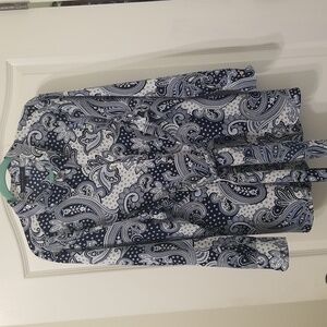 Tommy Hilfiger Blue Paisley  Tie Waist Lush Life Polished Button Down Sh…